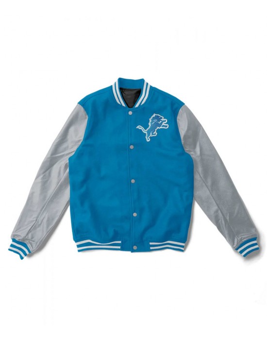 Varsity Detroit Lions Light Blue and Gray Two Tone Jacket