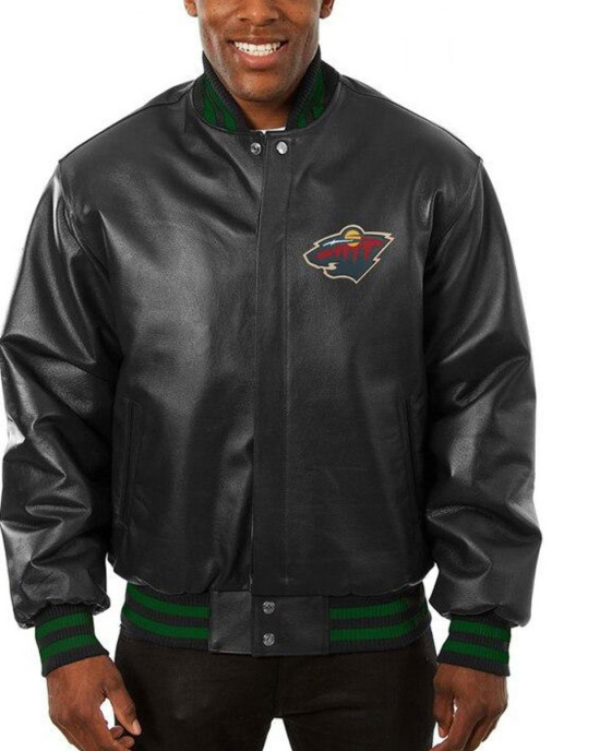 Varsity Minnesota Wild Black Leather Jacket Varsity Minnesota Wild Black Leather Jacket