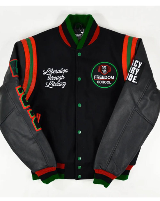1619 Freedom School Motto 2.0 Varsity Jacket 1619 Freedom School Motto 2.0 Varsity Jacket