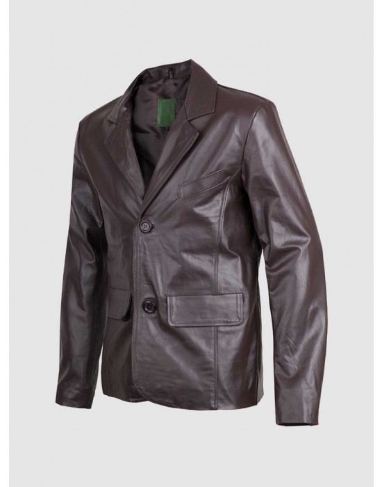 2 Button Brown Leather Blazer