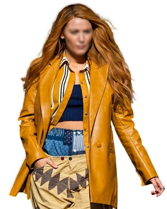 2024 Blake Lively It Ends With Mustard Coat 2024 Blake Lively It Ends With Mustard Coat