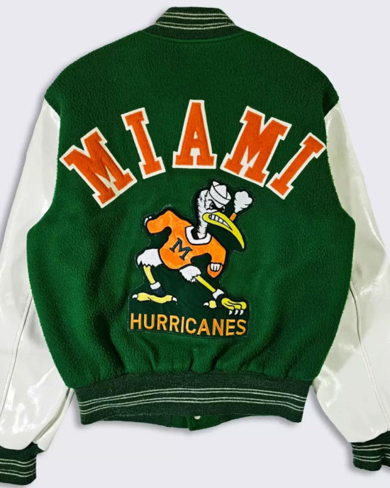 70’s Miami Hurricanes Green and White Varsity Jacket 70’s Miami Hurricanes Green and White Varsity Jacket