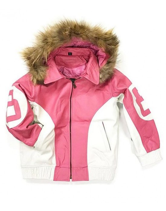 8 Ball Pink and White Hooded Parka Jacket