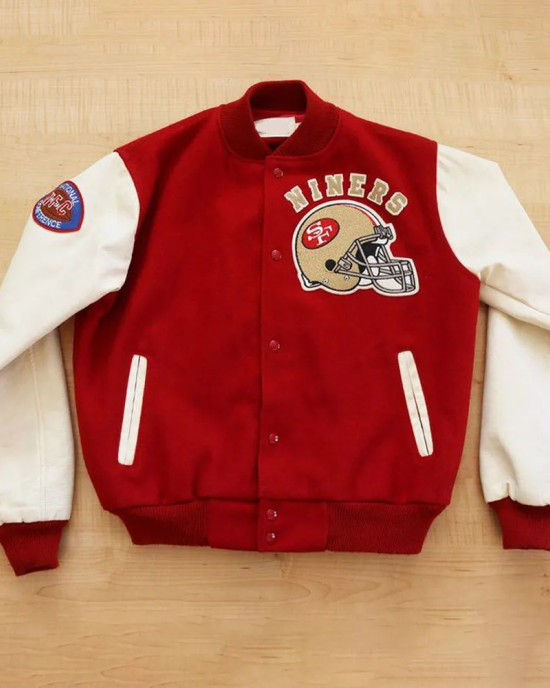 80’s San Francisco 49ers Red Wool And White Leather Varsity Jacket 80’s San Francisco 49ers Red Wool And White Leather Varsity Jacket