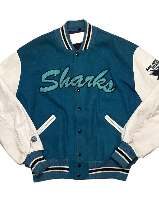 90’s San Jose Sharks Teal Blue Varsity Jacket 90’s San Jose Sharks Teal Blue Varsity Jacket