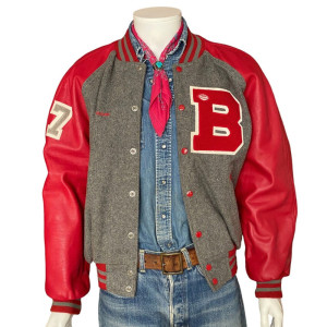 90s Gray Red Letterman Jacket