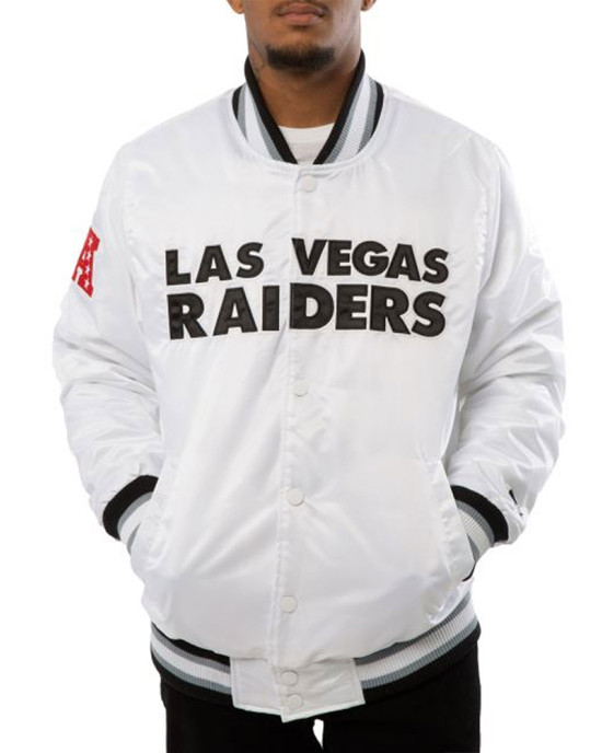 A Stars Las Vegas Raiders White Satin Jacket A Stars Las Vegas Raiders White Satin Jacket