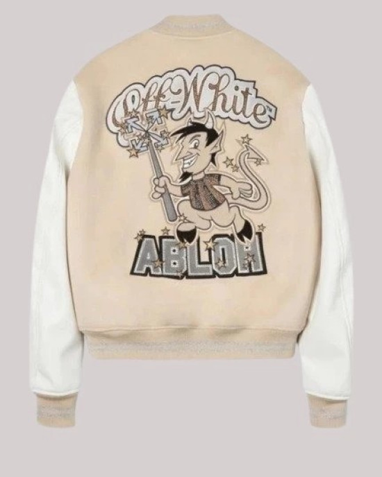 AC Milan Off White College Varsity Bomber Jacket AC Milan Off White College Varsity Bomber Jacket
