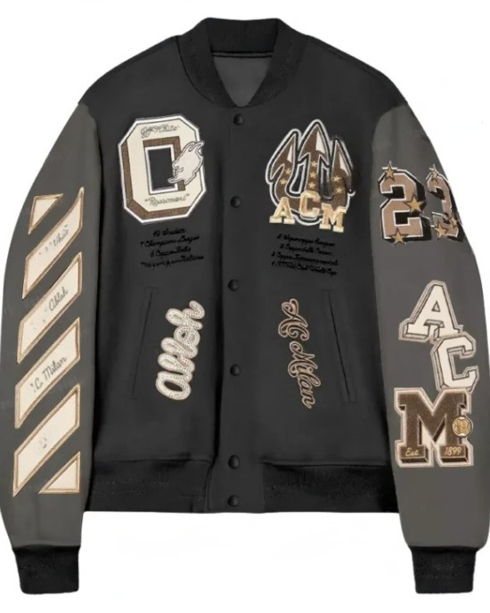 AC Milan Off White College Varsity Bomber Jacket AC Milan Off White College Varsity Bomber Jacket
