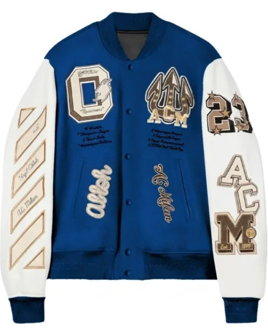 AC Milan Off White College Varsity Bomber Jacket AC Milan Off White College Varsity Bomber Jacket