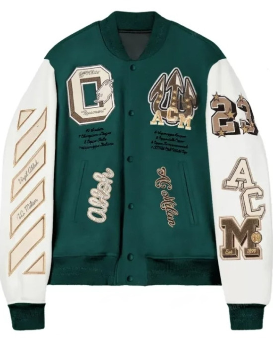 AC Milan Off White College Varsity Bomber Jacket AC Milan Off White College Varsity Bomber Jacket