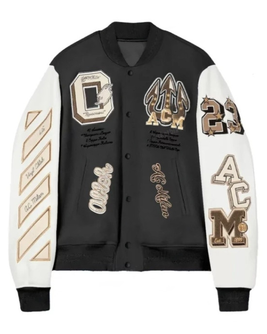 AC Milan Off White College Varsity Bomber Jacket AC Milan Off White College Varsity Bomber Jacket