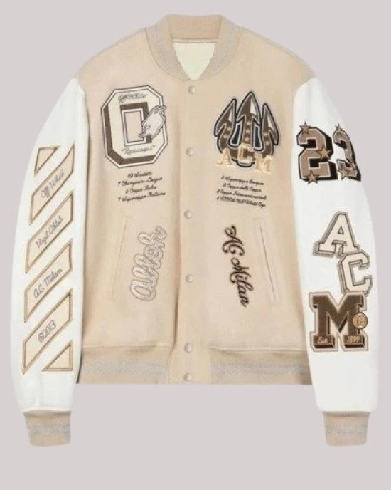 AC Milan Off White College Varsity Bomber Jacket AC Milan Off White College Varsity Bomber Jacket