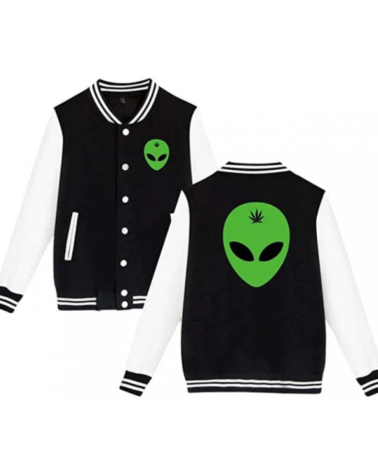 Alien Head Leaf Weed Varsity Jacket Alien Head Leaf Weed Varsity Jacket