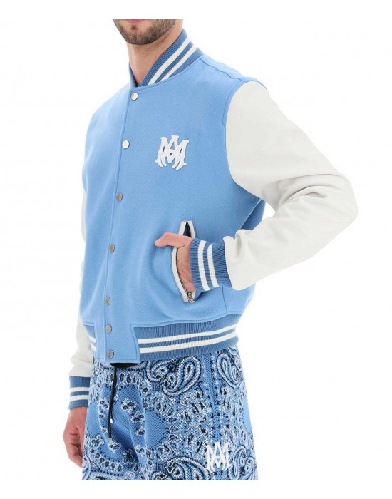 Amiri Blue and White Wool Varsity Letterman Jacket