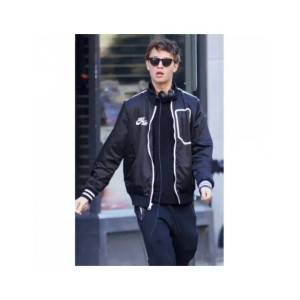 Ansel Elgort Baby Driver Black Bomber Letterman Jacket