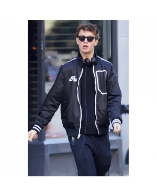 Ansel Elgort Baby Driver Black Bomber Letterman Jacket