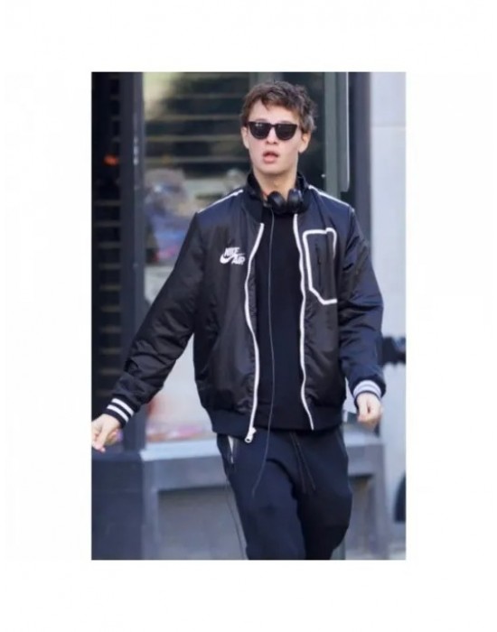 Ansel Elgort Baby Driver Black Bomber Letterman Jacket