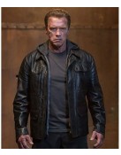 Arnold Terminator 5 Leather Jacket with Hood