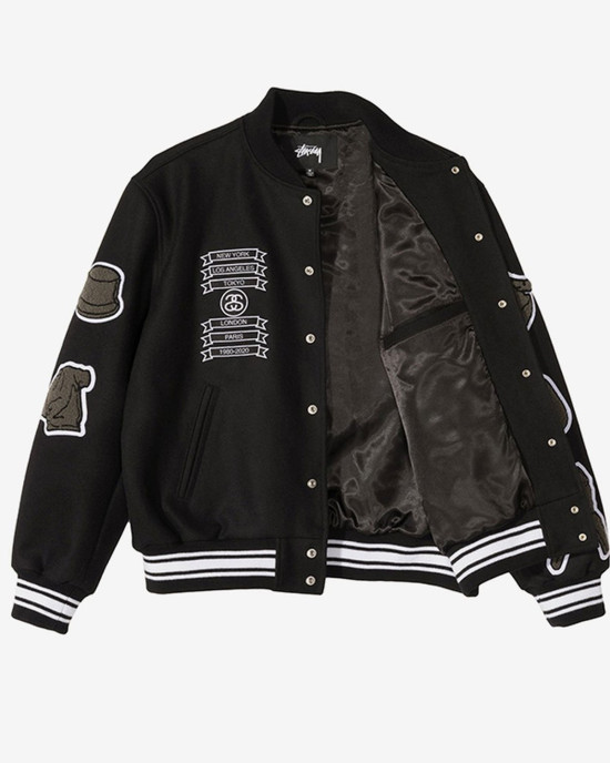 Asap Rocky Stussy CDG Black Wool Letterman Varsity Jacket Asap Rocky Stussy CDG Black Wool Letterman Varsity Jacket