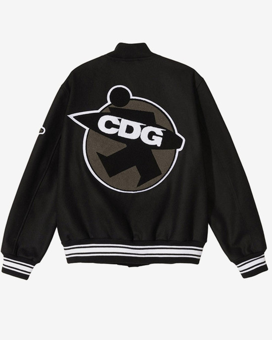 Asap Rocky Stussy CDG Black Wool Letterman Varsity Jacket Asap Rocky Stussy CDG Black Wool Letterman Varsity Jacket