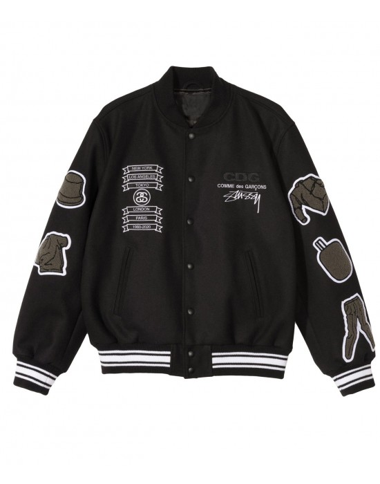 Asap Rocky Stussy CDG Black Wool Letterman Varsity Jacket