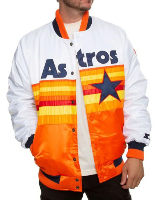 Astros Houston White and Orange Satin Jacket Astros Houston White and Orange Satin Jacket