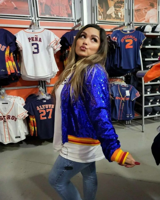 Astros Sequin Sports Blue Varsity Jacket Astros Sequin Sports Blue Varsity Jacket