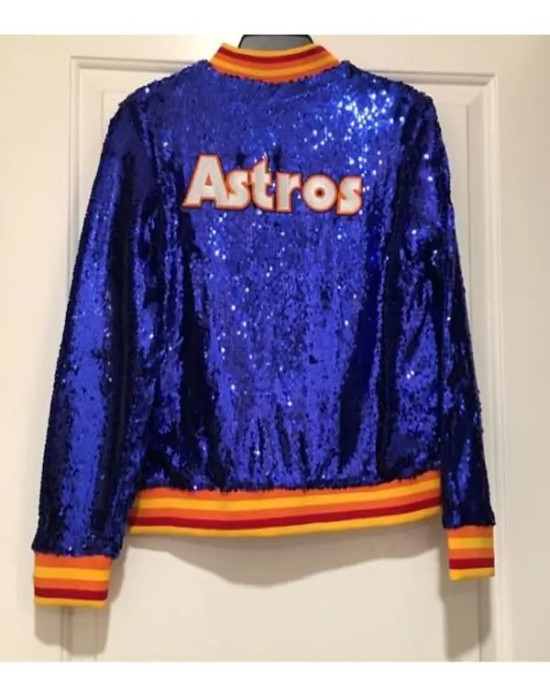Astros Sequin Sports Blue Varsity Jacket Astros Sequin Sports Blue Varsity Jacket