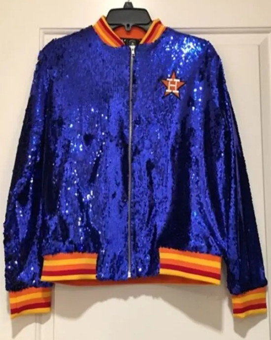 Astros Sequin Sports Blue Varsity Jacket Astros Sequin Sports Blue Varsity Jacket