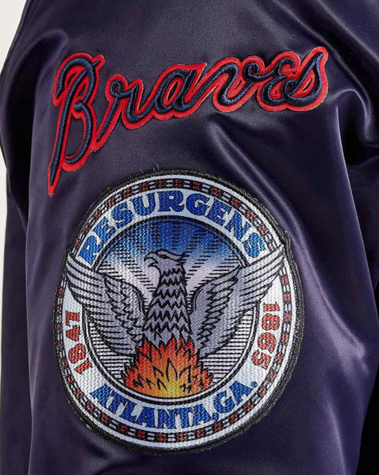 Atlanta Braves World Series Navy Varsity Satin Jacket Atlanta Braves World Series Navy Varsity Satin Jacket