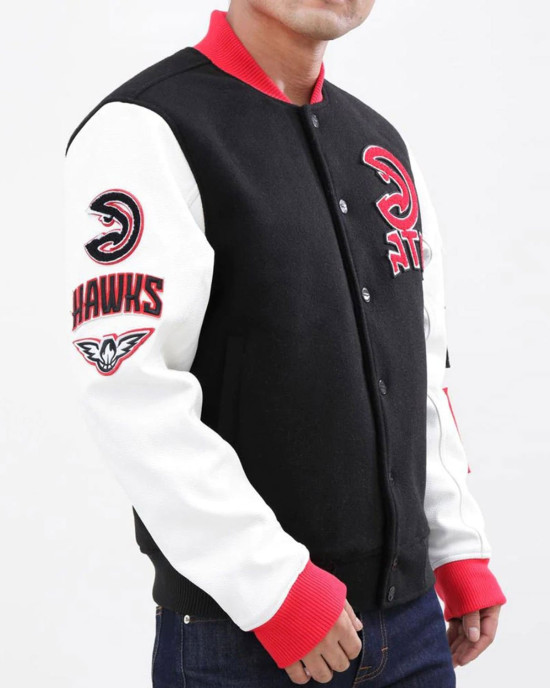 Atlanta Hawks Black and White Varsity Jacket Atlanta Hawks Black and White Varsity Jacket