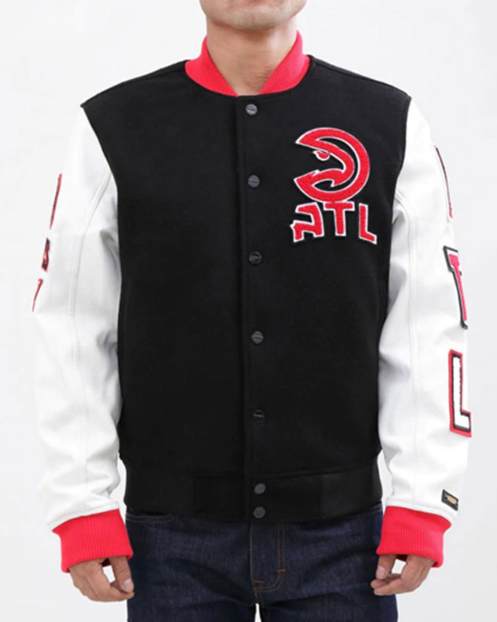 Atlanta Hawks Black and White Varsity Jacket Atlanta Hawks Black and White Varsity Jacket