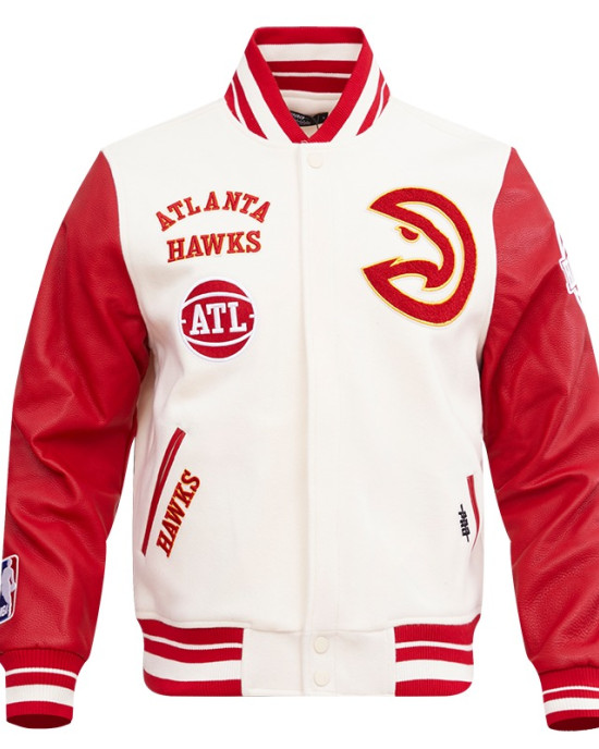 Atlanta Hawks Off White Wool Varsity Jacket Atlanta Hawks Off White Wool Varsity Jacket
