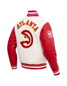 Atlanta Hawks Off White Wool Varsity Jacket