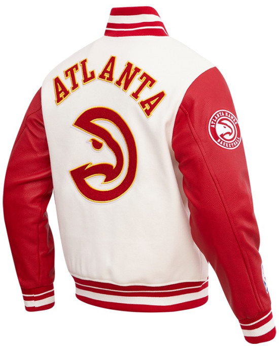 Atlanta Hawks Off White Wool Varsity Jacket Atlanta Hawks Off White Wool Varsity Jacket
