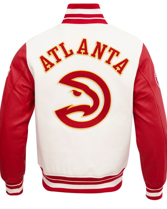 Atlanta Hawks Off White Wool Varsity Jacket Atlanta Hawks Off White Wool Varsity Jacket