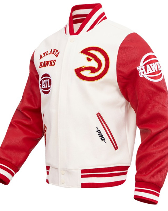 Atlanta Hawks Off White Wool Varsity Jacket Atlanta Hawks Off White Wool Varsity Jacket