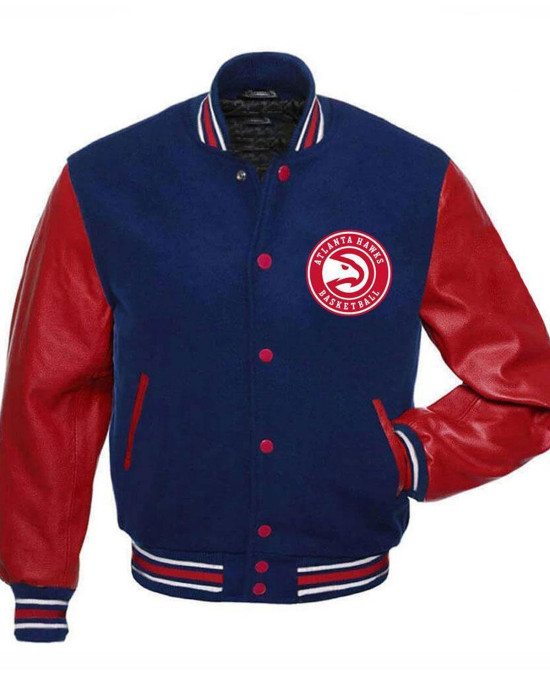 Atlanta Hawks Red and Blue Varsity Jacket