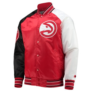 Atlanta Hawks Reliever Red/Black Satin Raglan Full-Snap Jacket