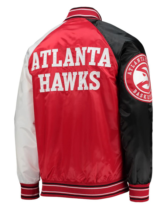 Atlanta Hawks Reliever Red/Black Satin Raglan Full-Snap Jacket Atlanta Hawks Reliever Red/Black Satin Raglan Full-Snap Jacket