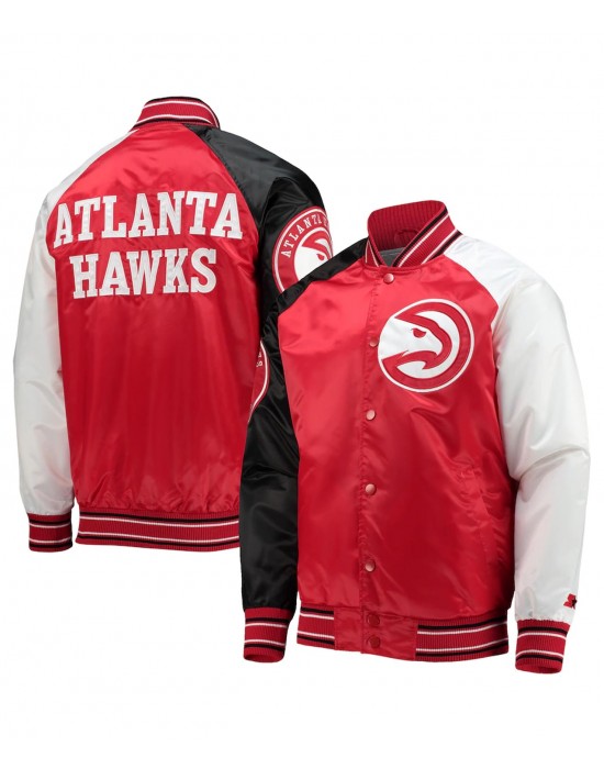 Atlanta Hawks Reliever Red/Black Satin Raglan Full-Snap Jacket