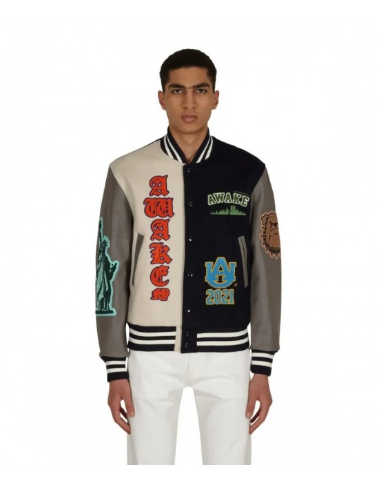 Awake Ny Chenille Patches Varsity Jacket Navy Combo