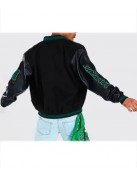 B Patch Varsity Bomber with Leather Look Sleeves