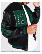 B Patch Varsity Bomber with Leather Look Sleeves