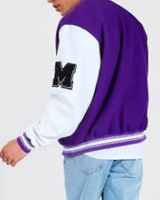 B Patch Varsity Bomber with Leather Look Sleeves B Patch Varsity Bomber with Leather Look Sleeves