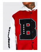 B Patch Varsity Bomber with Leather Look Sleeves