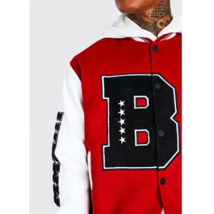 B Patch Varsity Bomber with Leather Look Sleeves