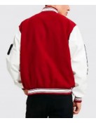 B Patch Varsity Bomber with Leather Look Sleeves