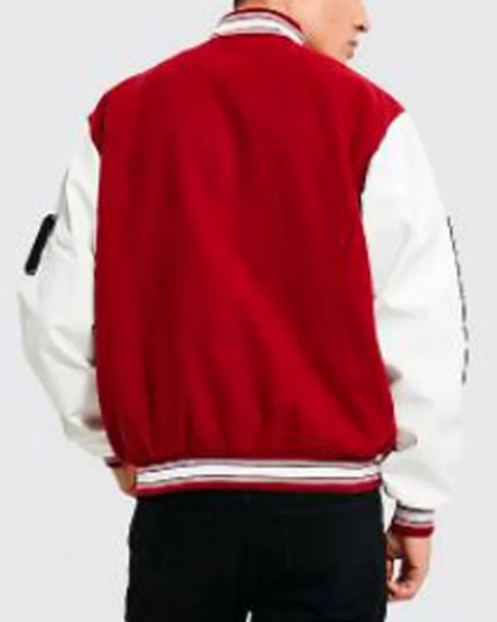 B Patch Varsity Bomber with Leather Look Sleeves B Patch Varsity Bomber with Leather Look Sleeves
